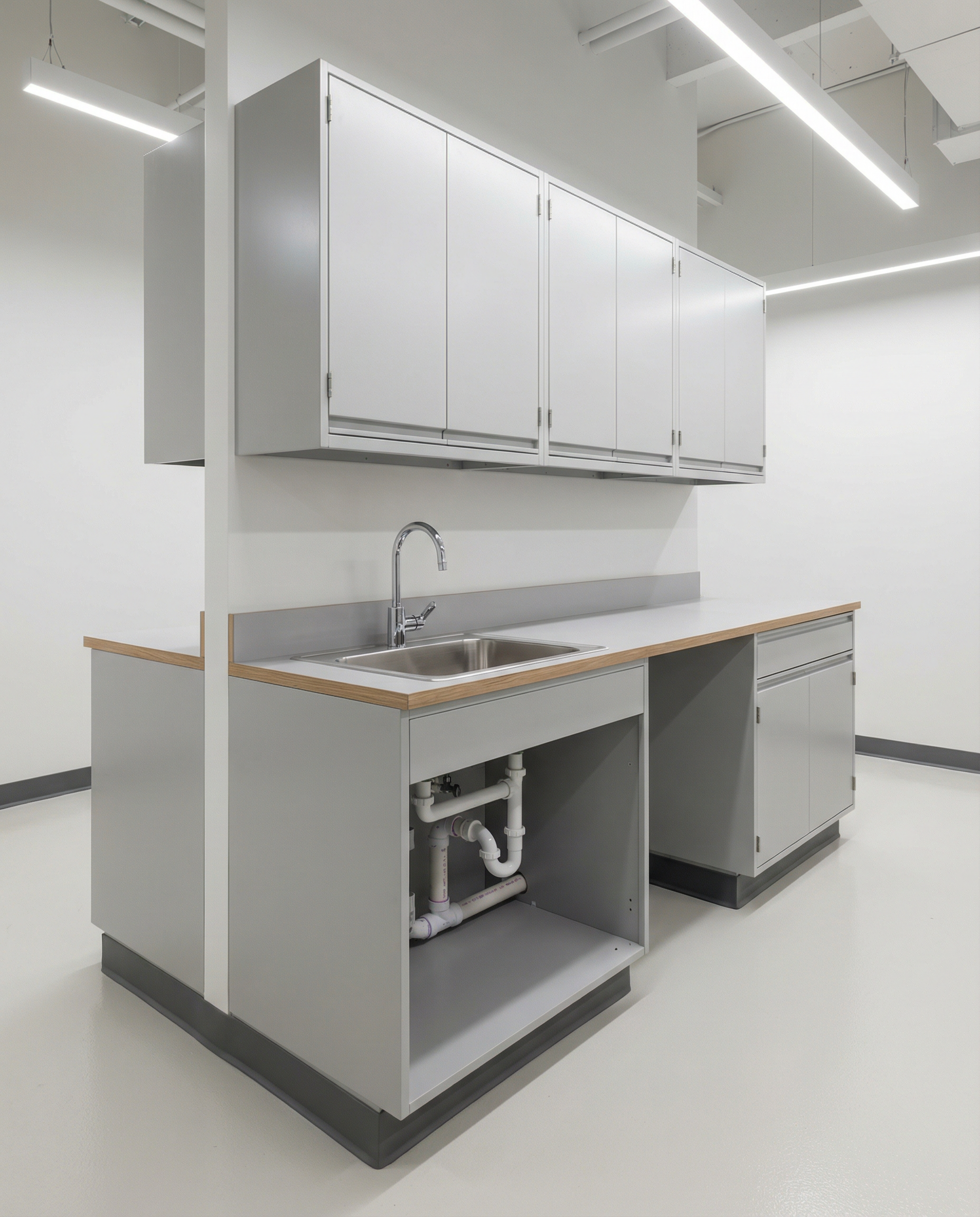 Laboratory Sink Cabinet with Overhead Storage
