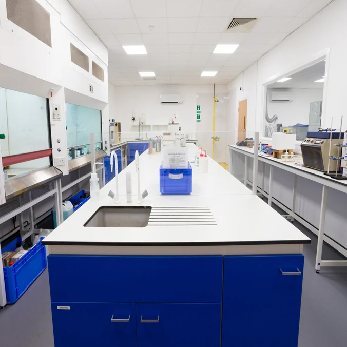 Playwoord laboratory furniture setup with modern workstations and equipment